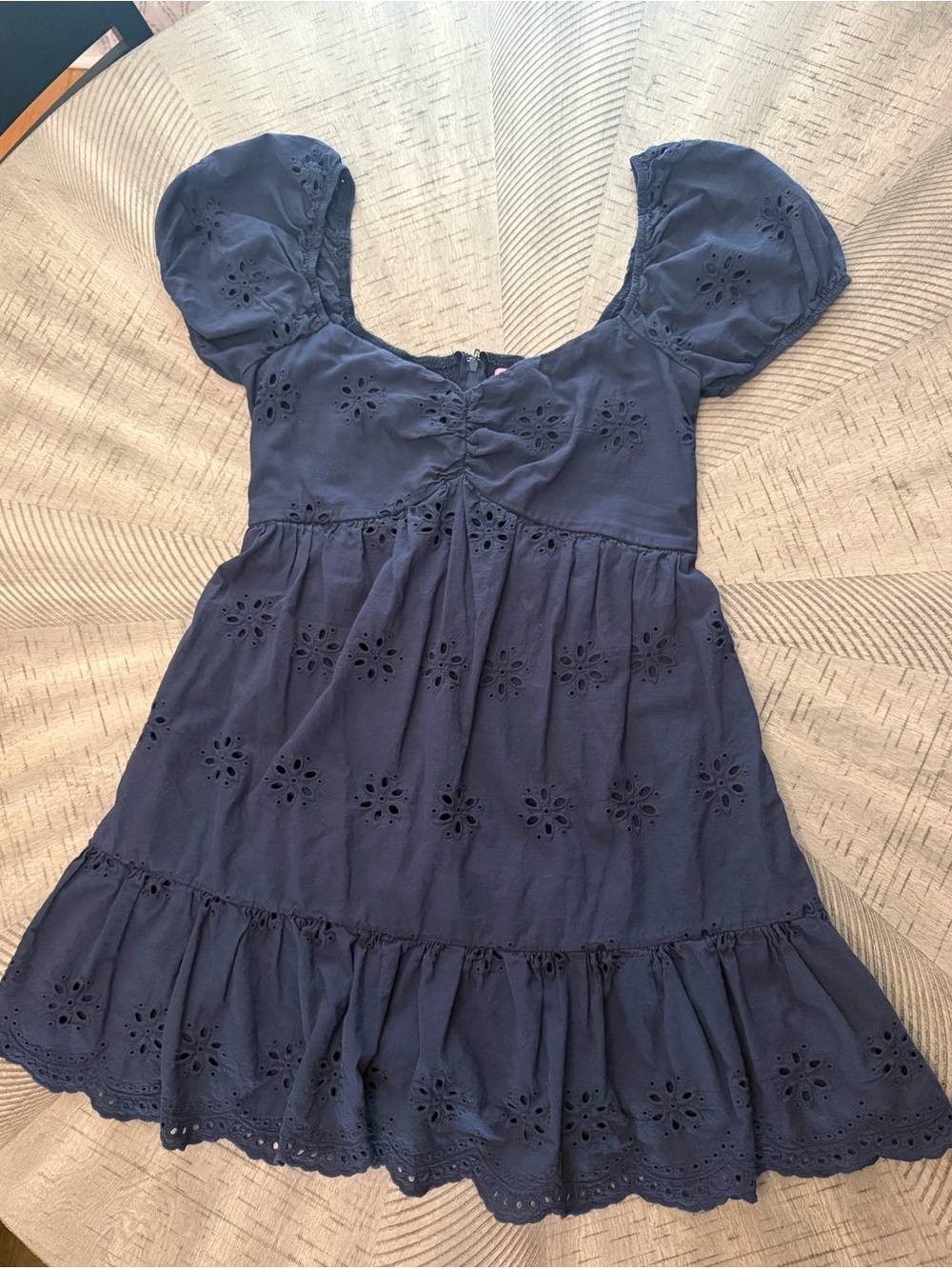 Francesca's Navy Eyelet Puff-Sleeve Mini